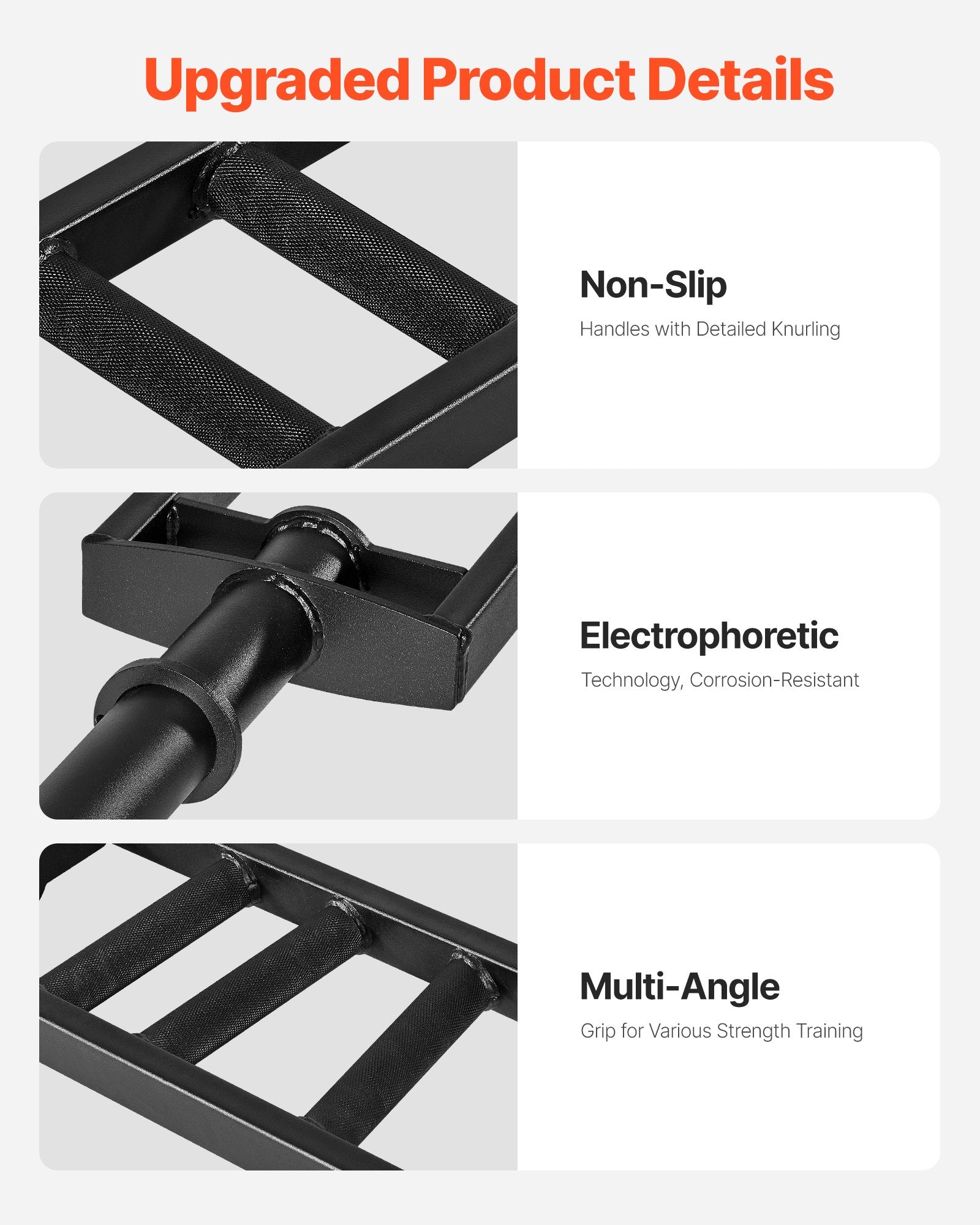 Multi-grip Swiss barbell with detailed knurled non-slip grips and corrosion-resistant collars