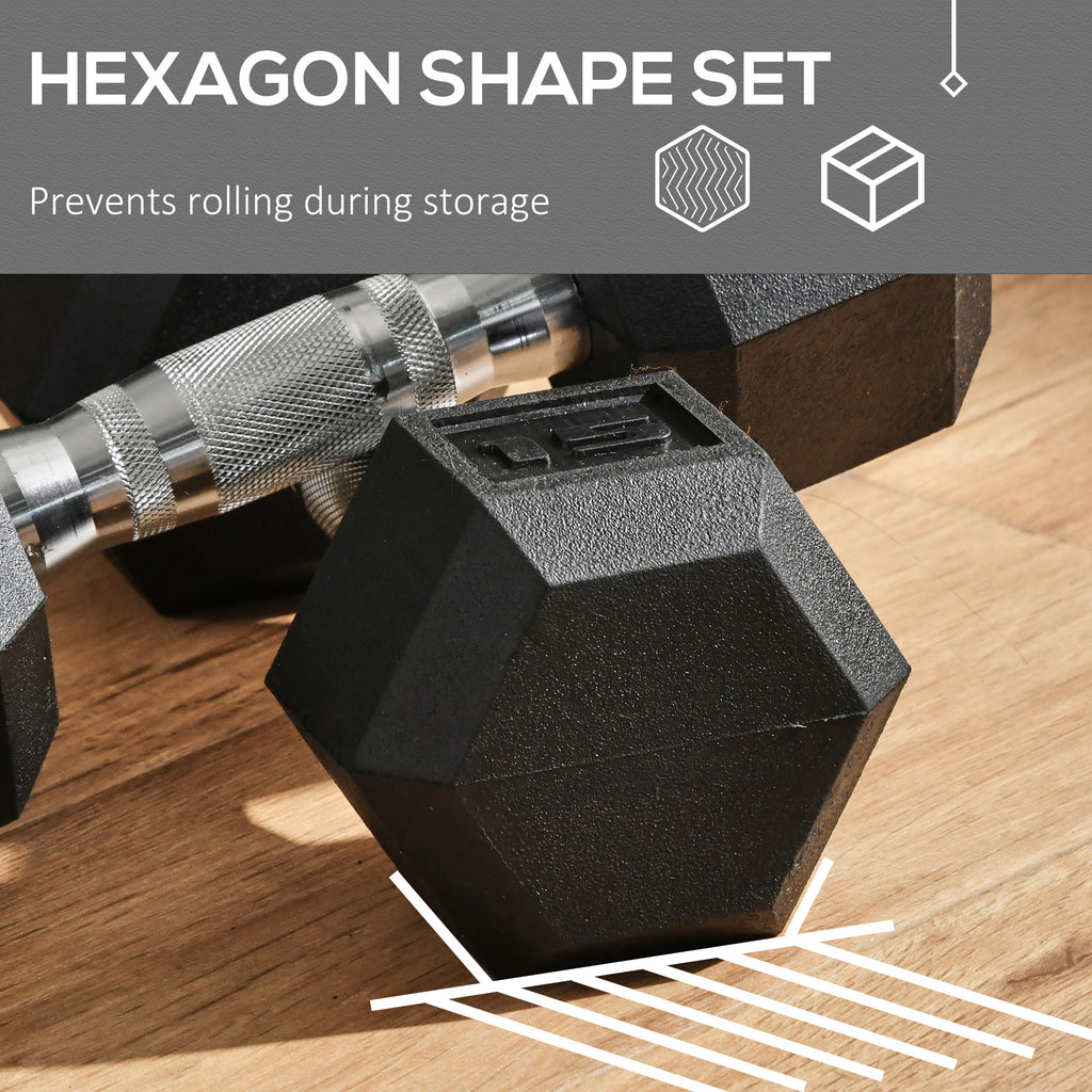 Black hex rubber dumbbell with textured surface for secure grip