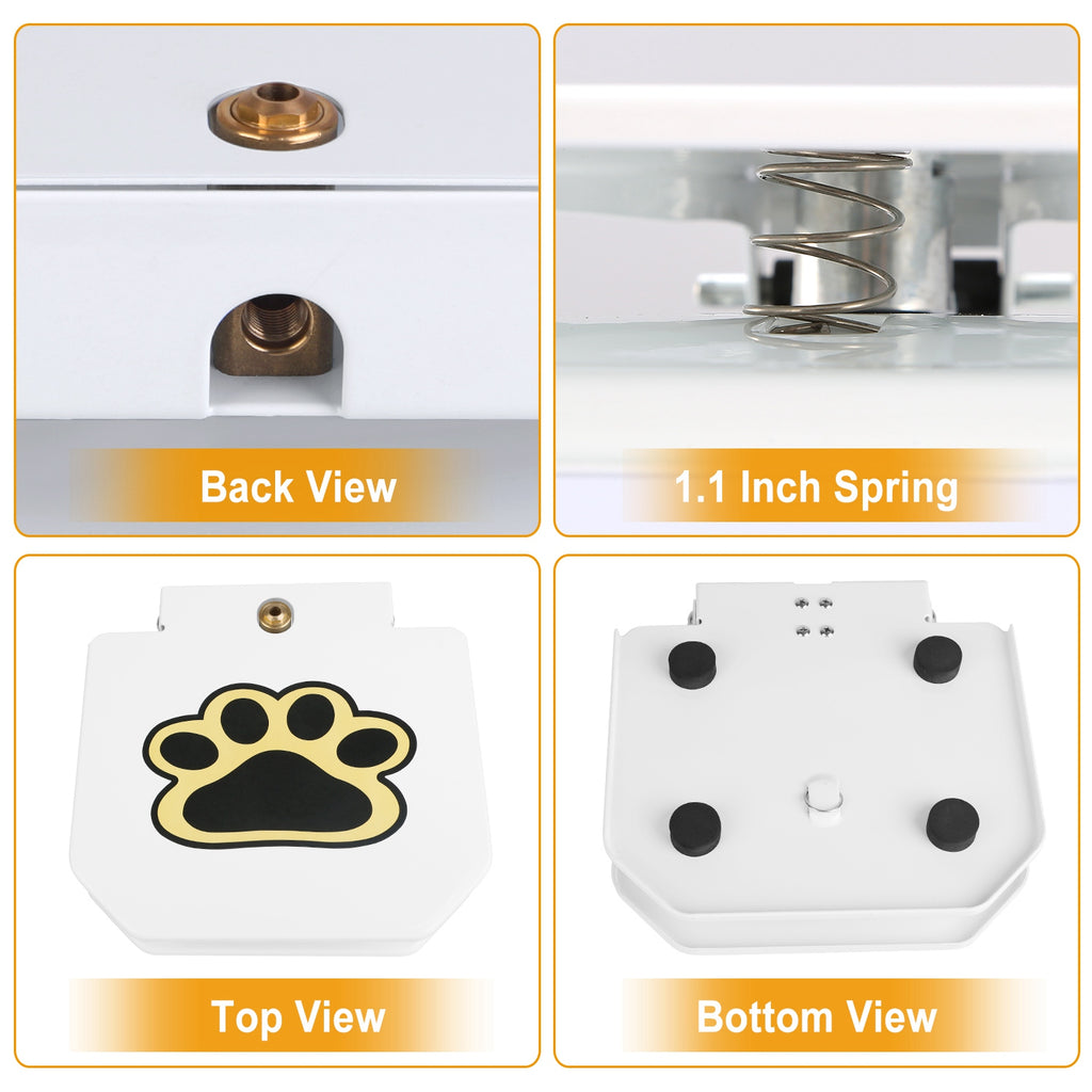 White dog water fountain inlet with brass port and coiled spring detail