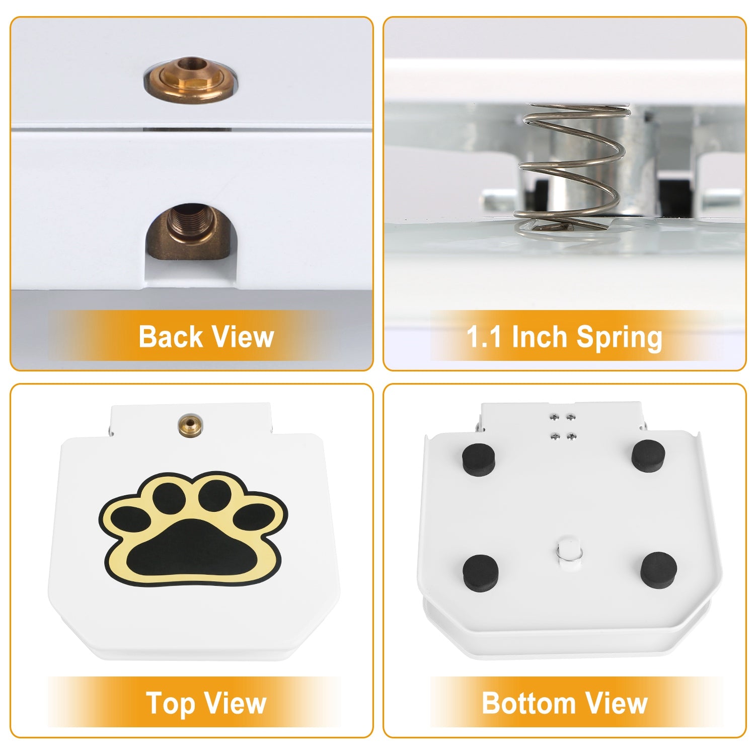 White dog water fountain inlet with brass port and coiled spring detail