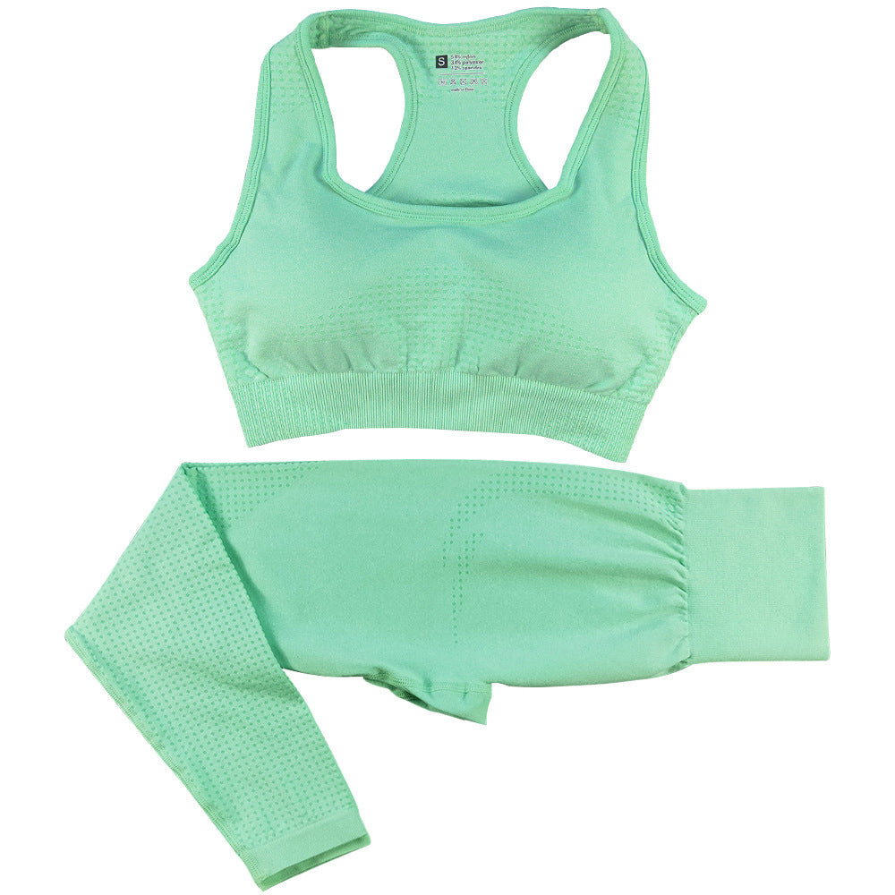 Light green seamless crop sports bra and high-waist leggings 2-piece yoga set