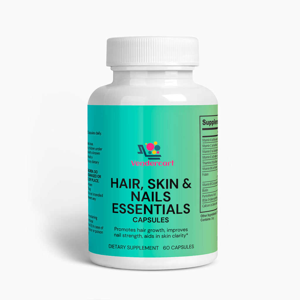 Hair Skin & Nails Essentials capsules supplement bottle, front label, 60 count