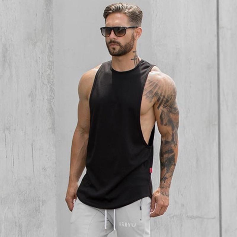 Men's black sleeveless muscle tank top with crew neck
