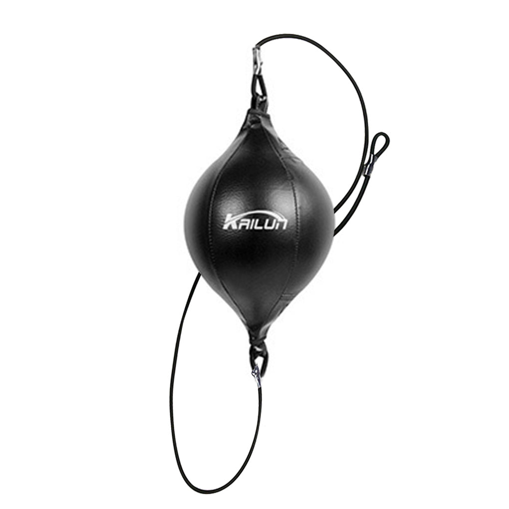 Black boxing speed ball with KAILUN logo and hanging elastic suspension cords