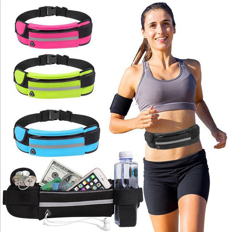 Running waist pack fanny bag, pink with black strap and zipper pocket
