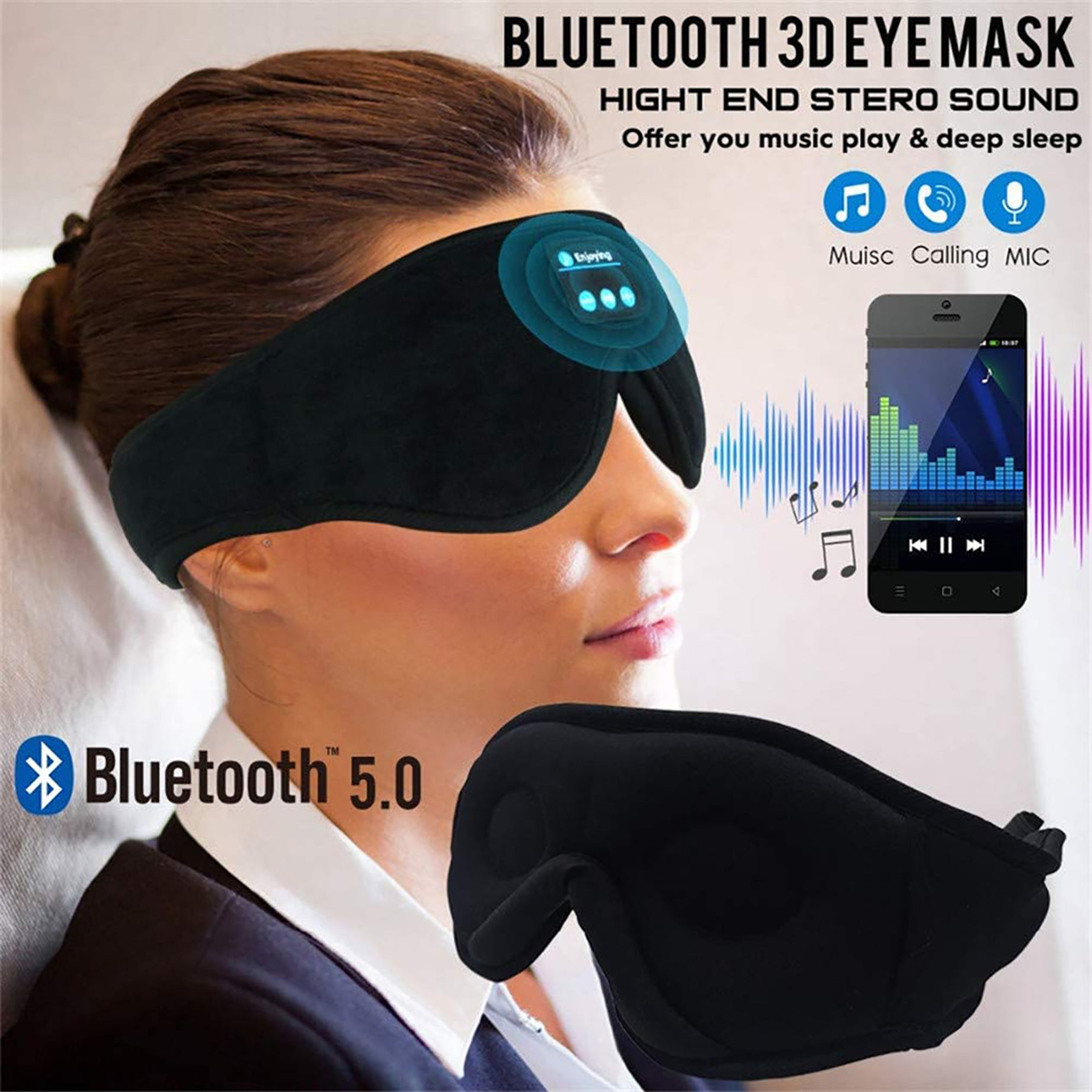 Sleep Mask with Bluetooth Music & Wireless Call — Blackout Eye Mask for Deep Rest & Recovery