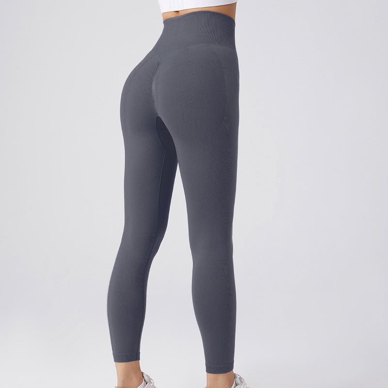 Women’s seamless high waist leggings in slate gray, full-length with snug fit