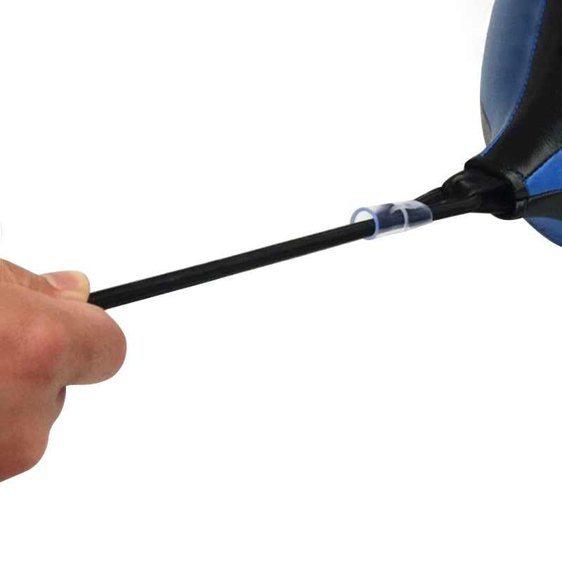 Hanging strap and rope for boxing reflex ball training, with black grips and blue ties