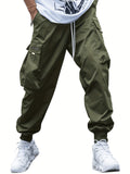 Dark green cargo pants with drawstring waist and stacked side utility pockets