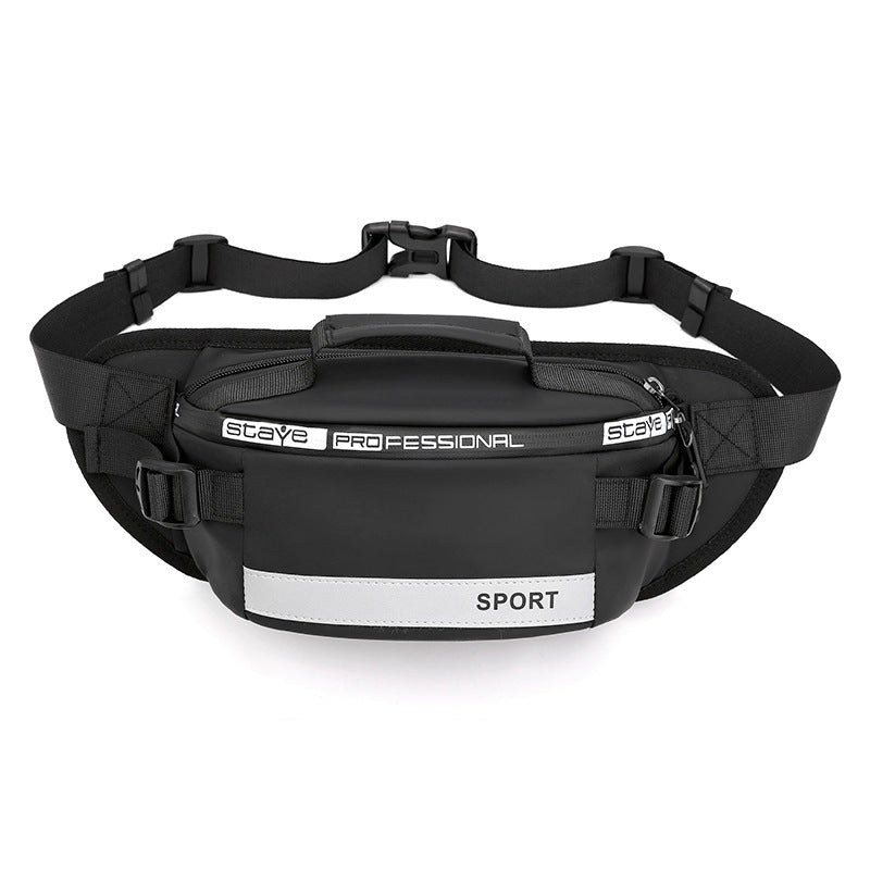 Reflective waist bag with adjustable belt straps, zip front pocket, black