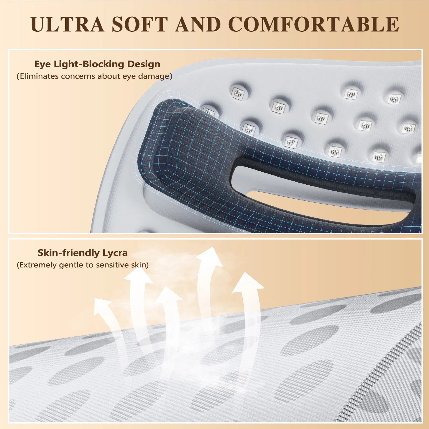 LED face mask showing eye-block opening and soft padded fabric with small diode dots