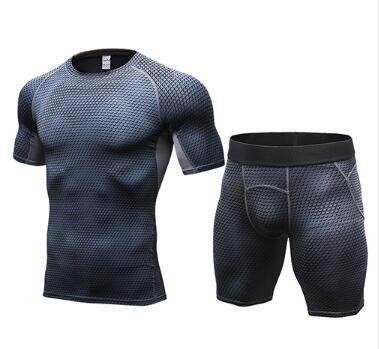 Blue compression gym shorts with liner and textured paneling