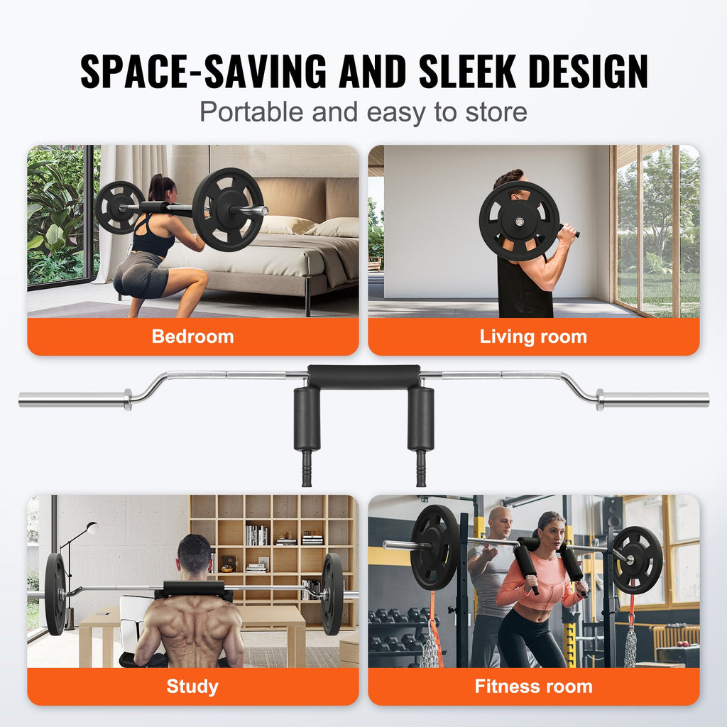 Safety squat bar with black shoulder pads and front bar handles
