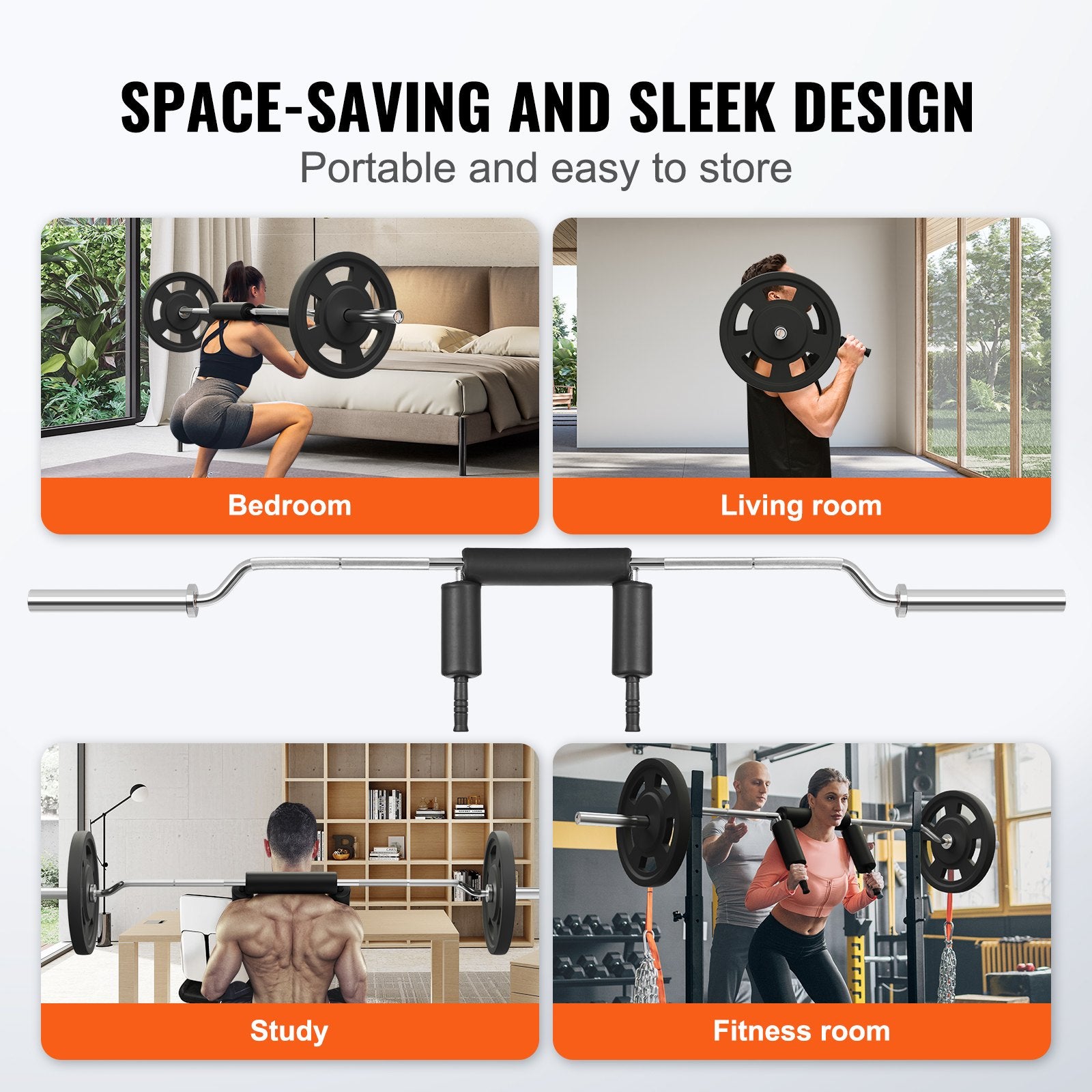 Safety squat bar with black shoulder pads and front bar handles