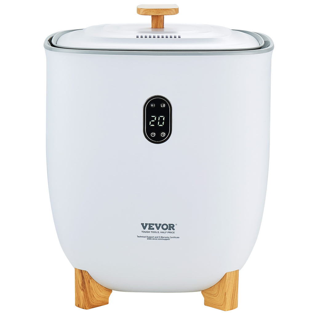 White 25L towel warmer bucket with lid closed and front control LED screen