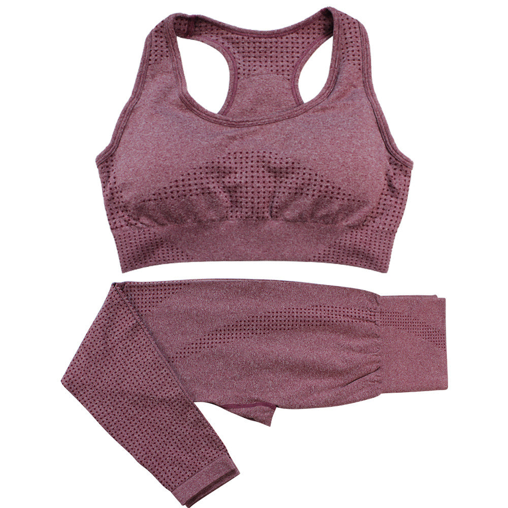 Seamless yoga sports bra and high-waist leggings set, rose red
