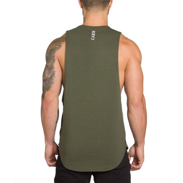 Men's olive green sleeveless muscle tank top, racerback style