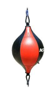 Boxing reflex ball in red with black panels and top hanging strap