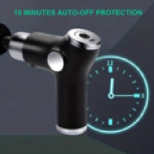 Black massage gun with side control buttons and speed timer display