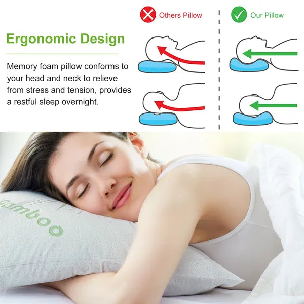 GetActive Bamboo Memory Foam Pillow | King Size | Hypoallergenic with Washable Bamboo Cover