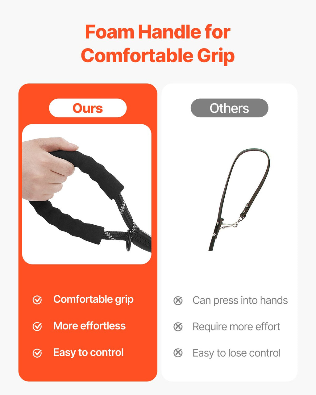 Black padded handle on reflective rope dog leash for comfortable grip