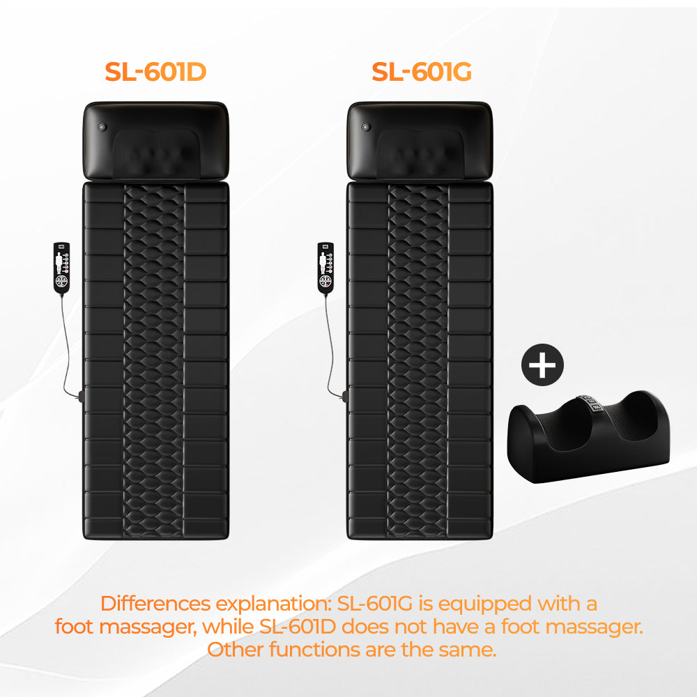 Massage mat variants: SL-601D without foot massager, SL-601G with foot massager