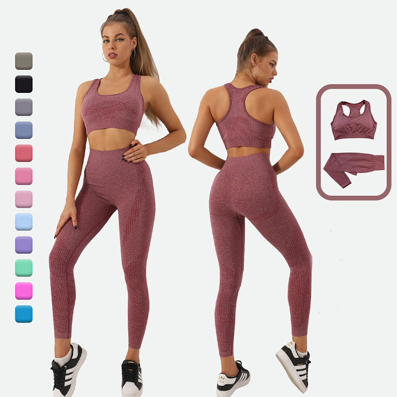 Women’s seamless yoga crop top and high-waist leggings set, mauve purple