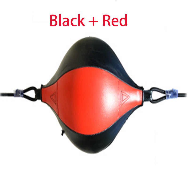 Boxing reflex ball in black with red center panel and hanging straps