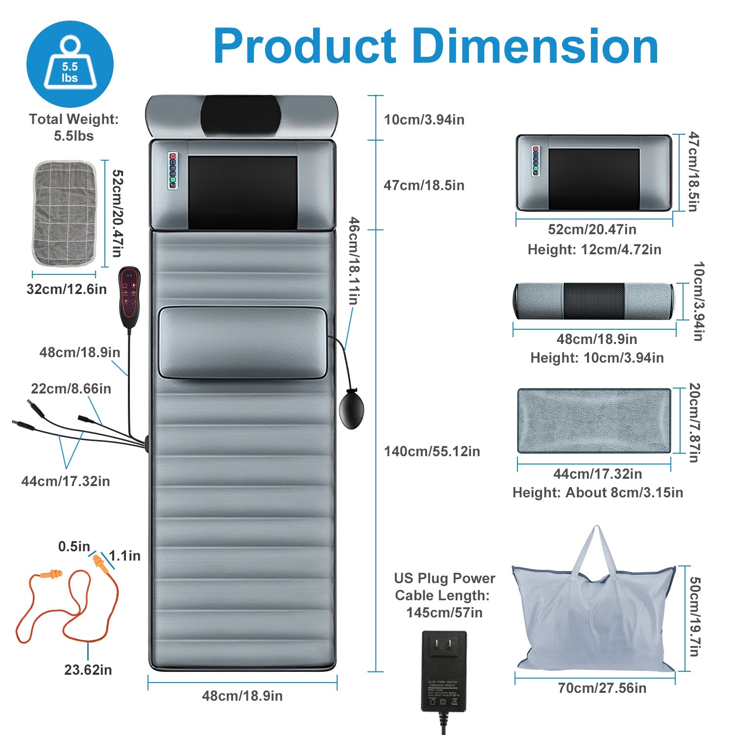 GetActive Advanced Full Body Massage Mat | 10 Vibration Motors, Heat, Neck & Lumbar Pillow