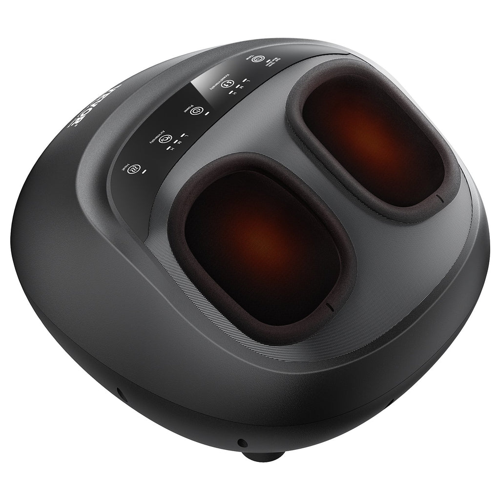 Black shiatsu foot massager with two heated foot wells and side control panel
