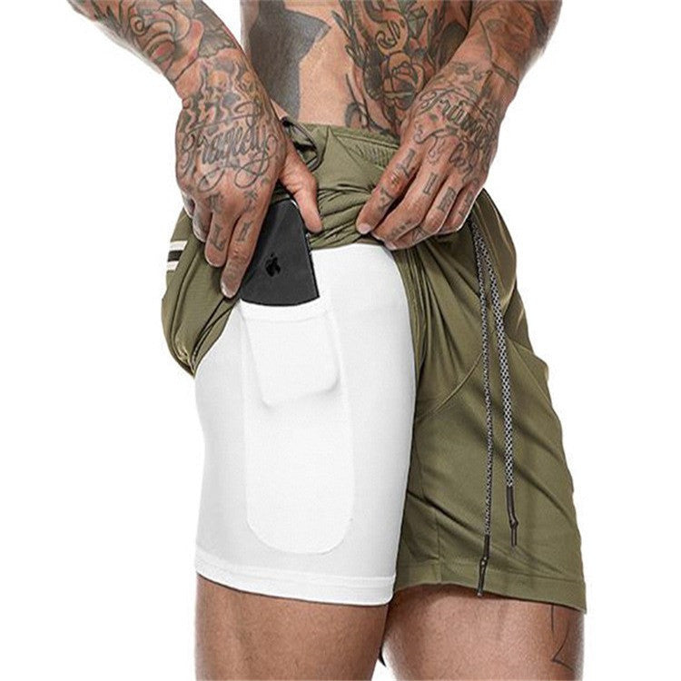 Men’s athletic training shorts with side pockets, olive green with drawstring
