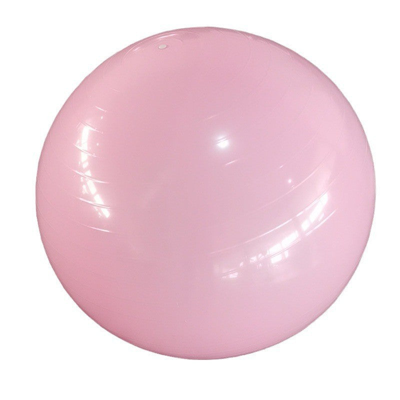 Light pink anti-burst exercise ball, glossy surface and subtle grip line pattern