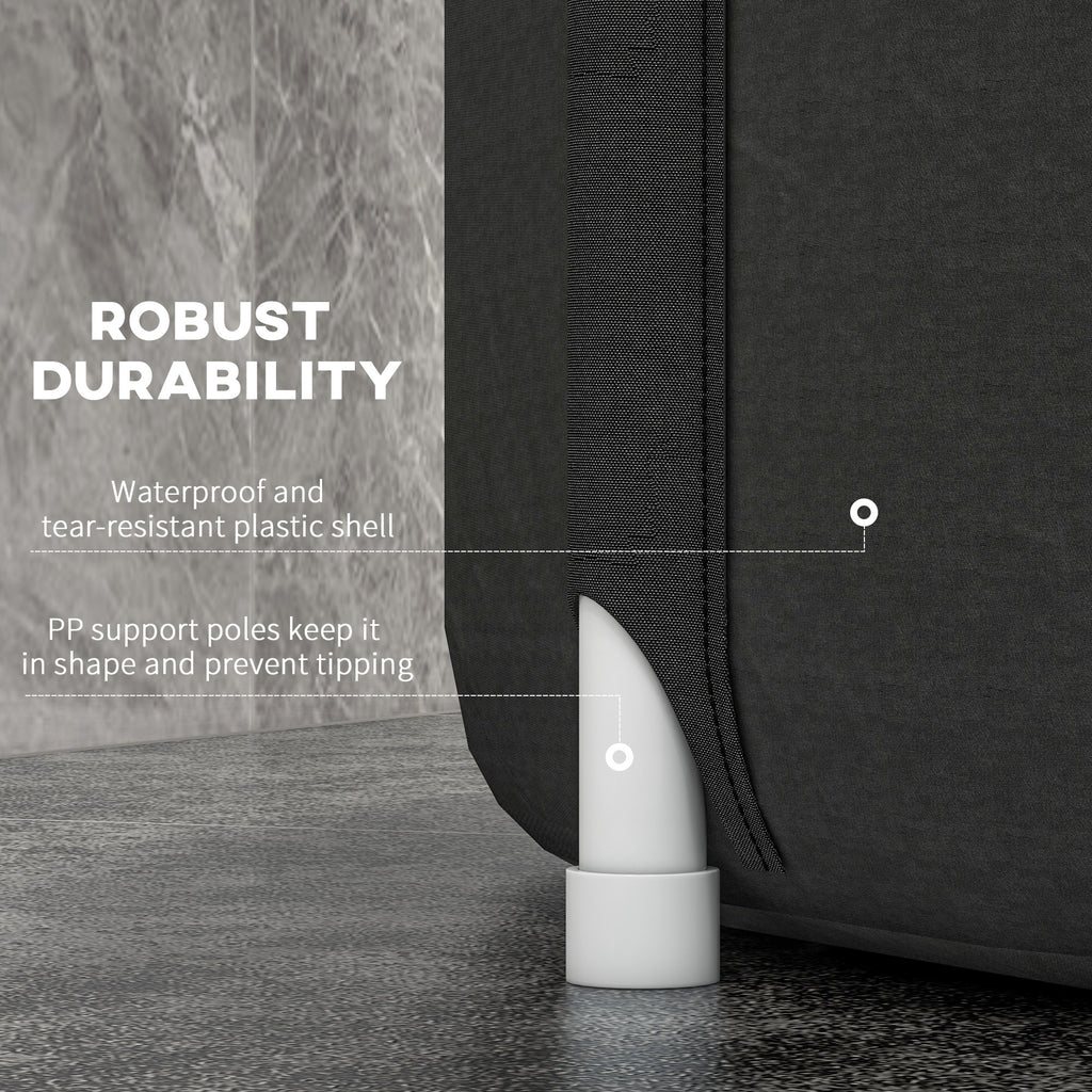 Black cold plunge tub side panel with corner support pole base and reinforced seams