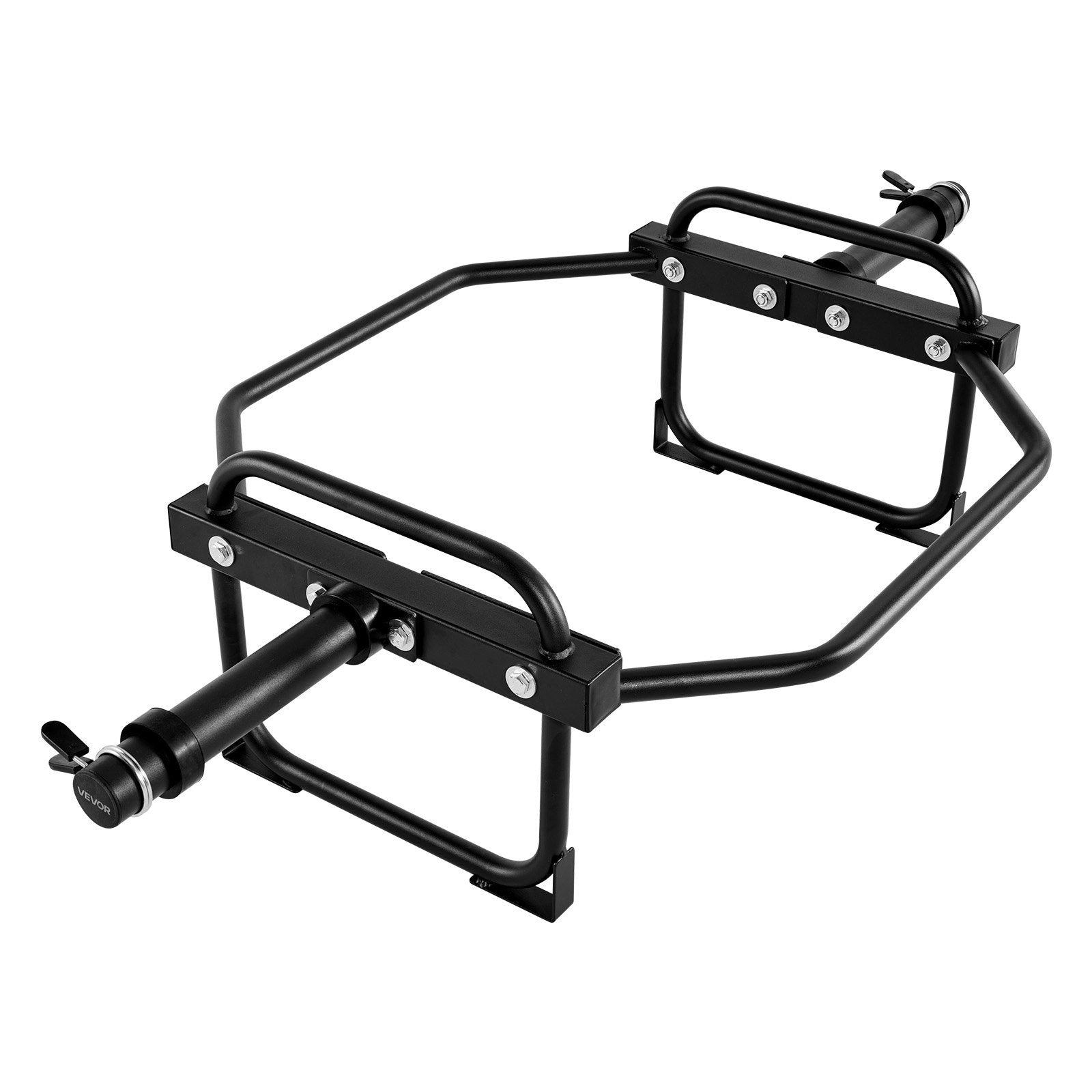 Hex trap bar with black frame and paired handles for weight plate loading