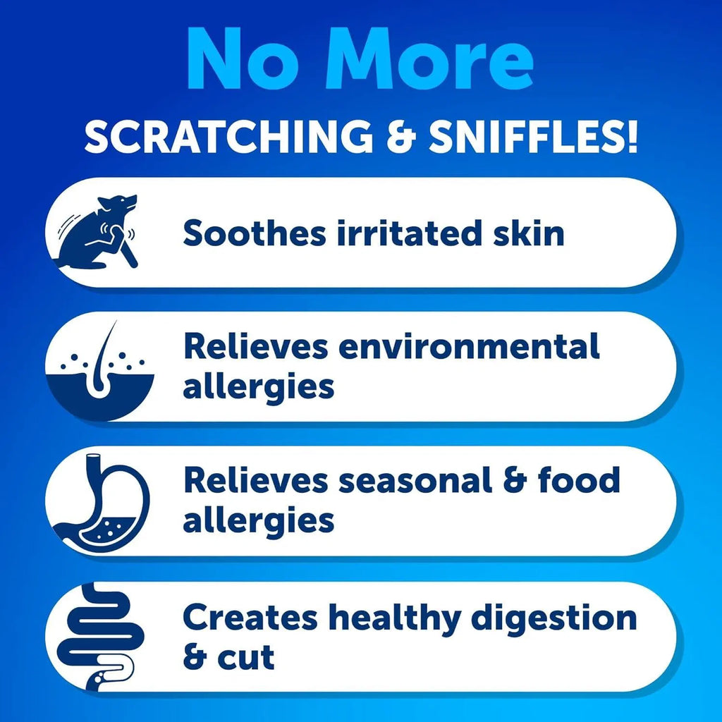 No more scratching and sniffling infographic with soothing and digestion benefit list