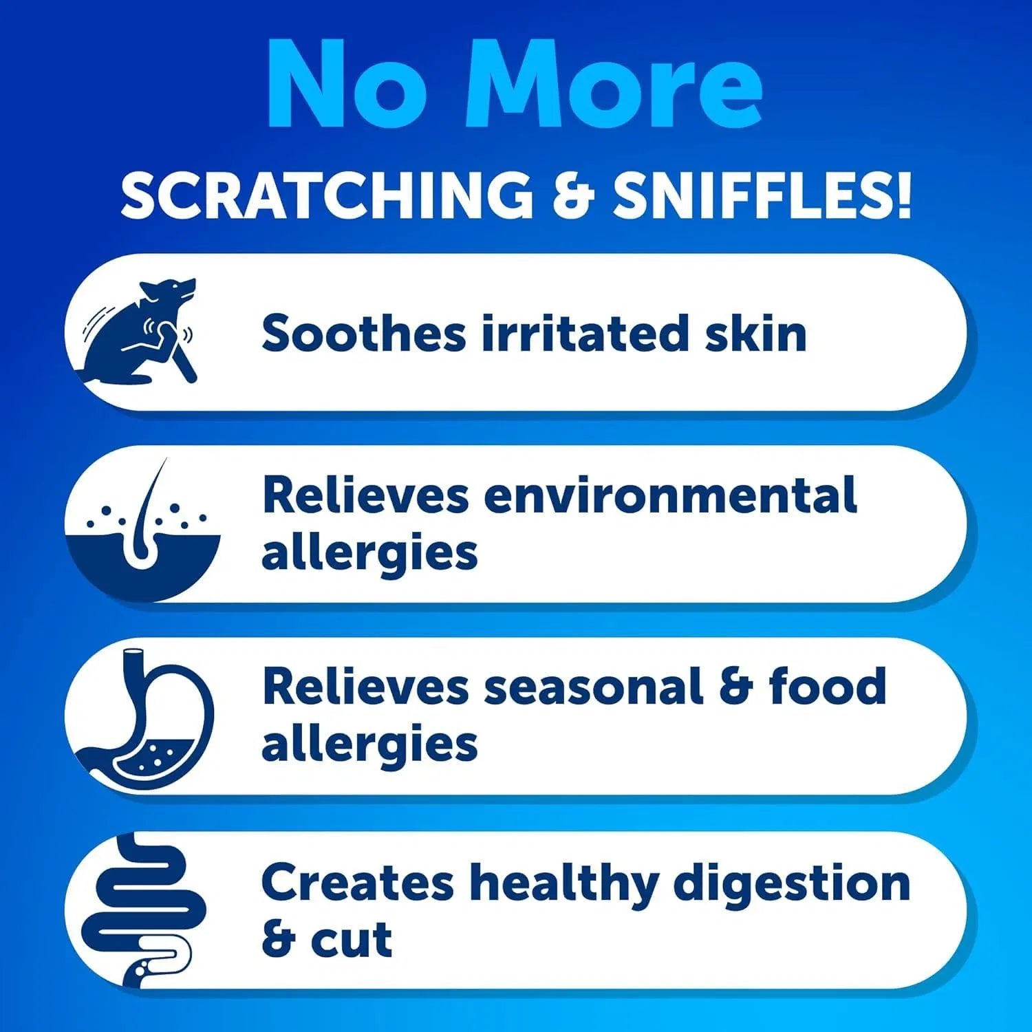 No more scratching and sniffling infographic with soothing and digestion benefit list