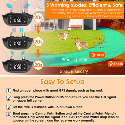 Black GPS dog fence receiver with LCD screen and buttons for warning modes