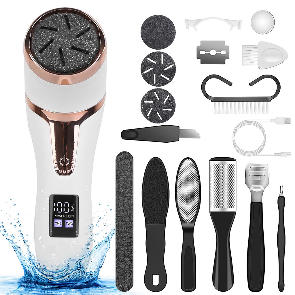 White electric pedicure kit with multiple grinding heads and grooming attachments