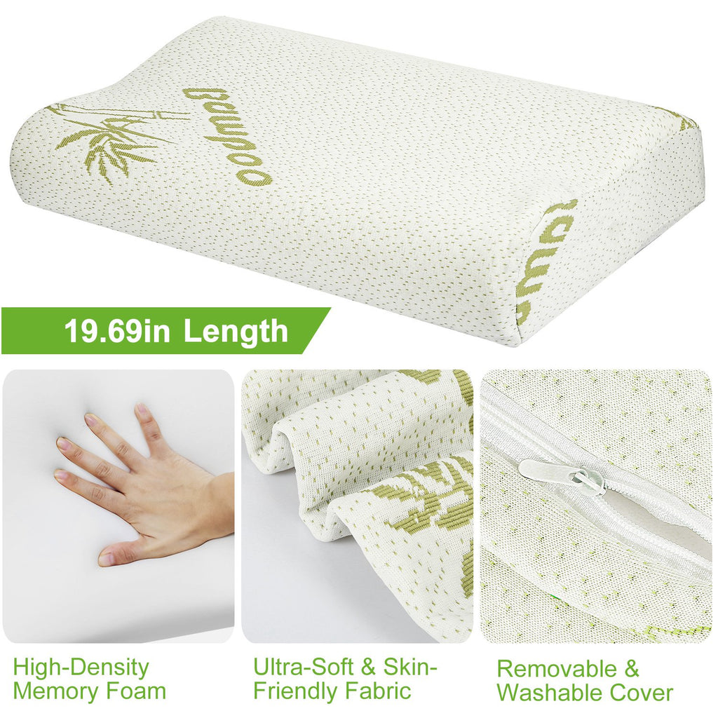Bamboo contoured neck support pillow in light beige with green bamboo logo