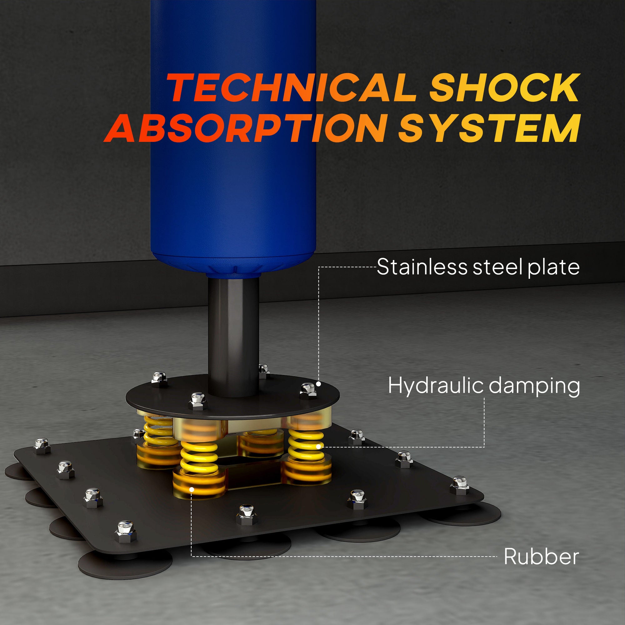 Blue boxing stand shock absorption system with steel plate and rubber base