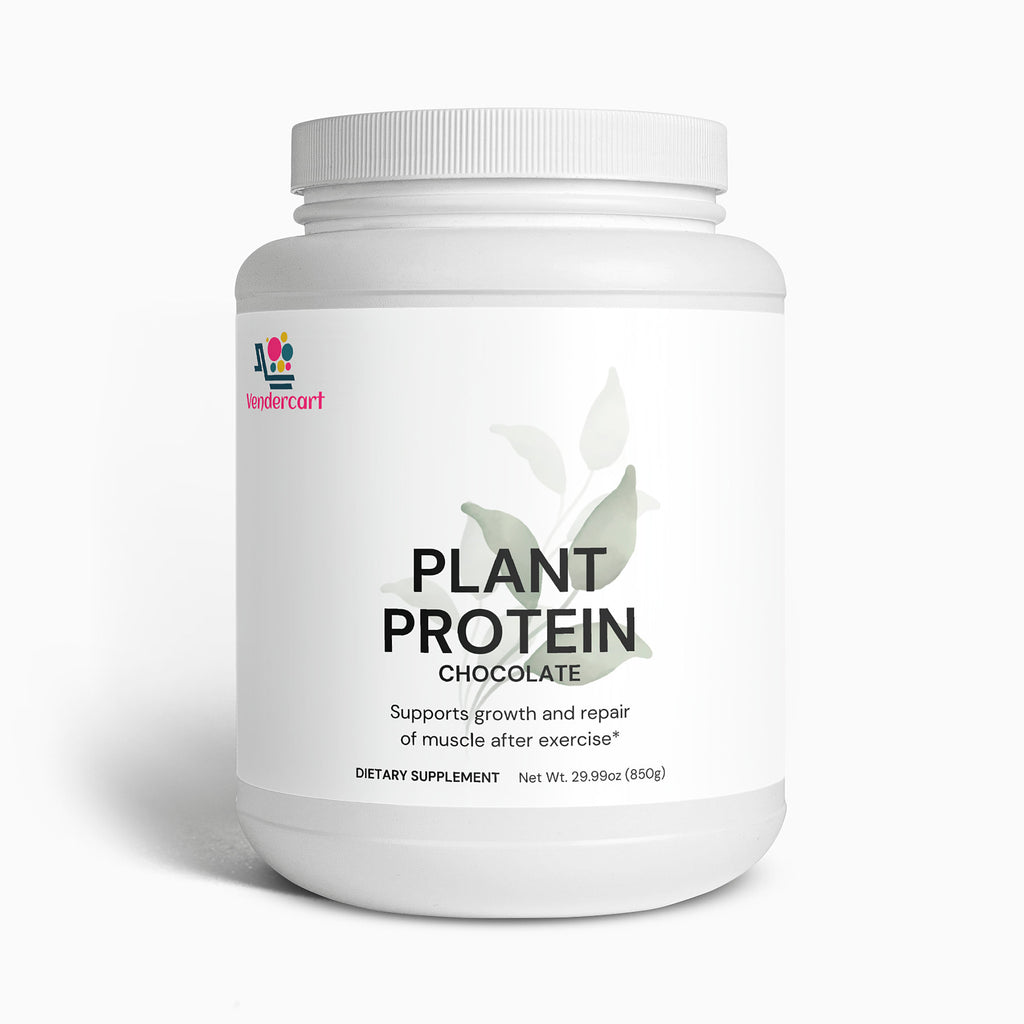 Ingredients panel for chocolate plant protein powder, ingredient list text visible