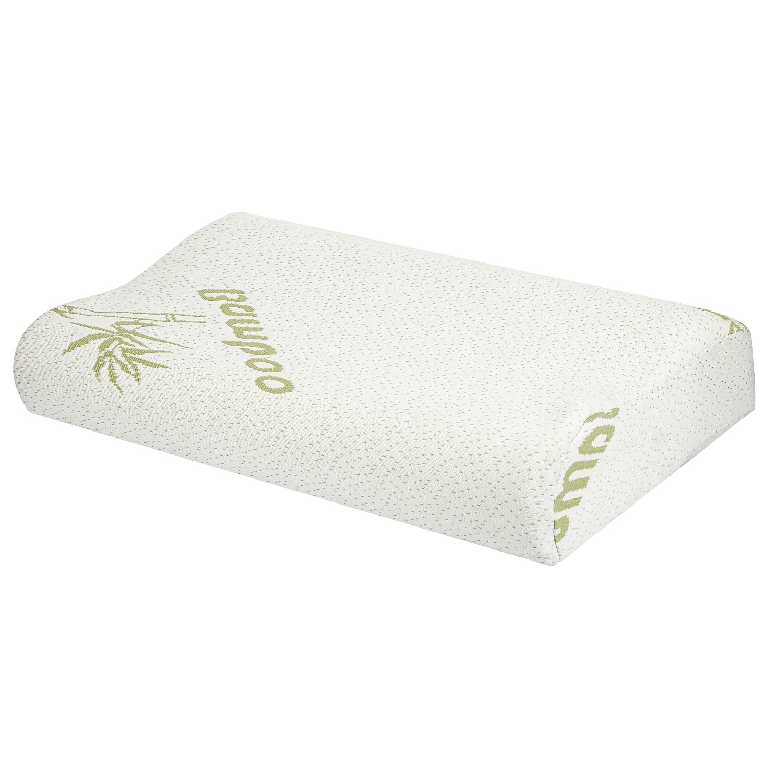 Bamboo contoured neck support pillow in light beige with green bamboo print