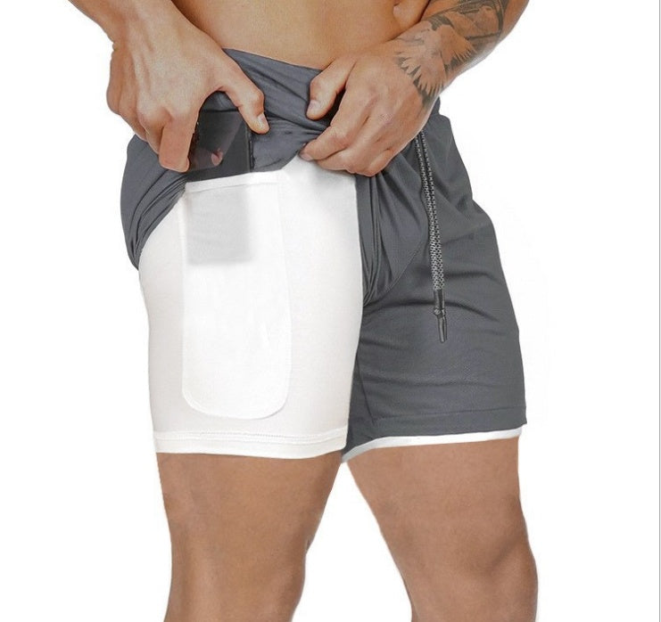 Men’s athletic training shorts with side pockets, dark gray with white lining