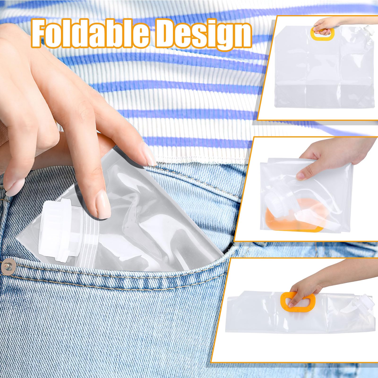 Foldable ice bath bags 2-pack in clear white plastic with orange pull handles