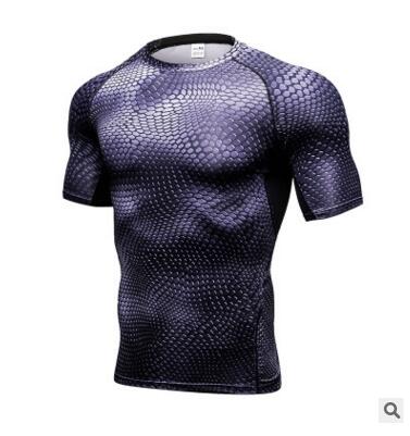 Purple patterned compression gym shirt with textured scale print