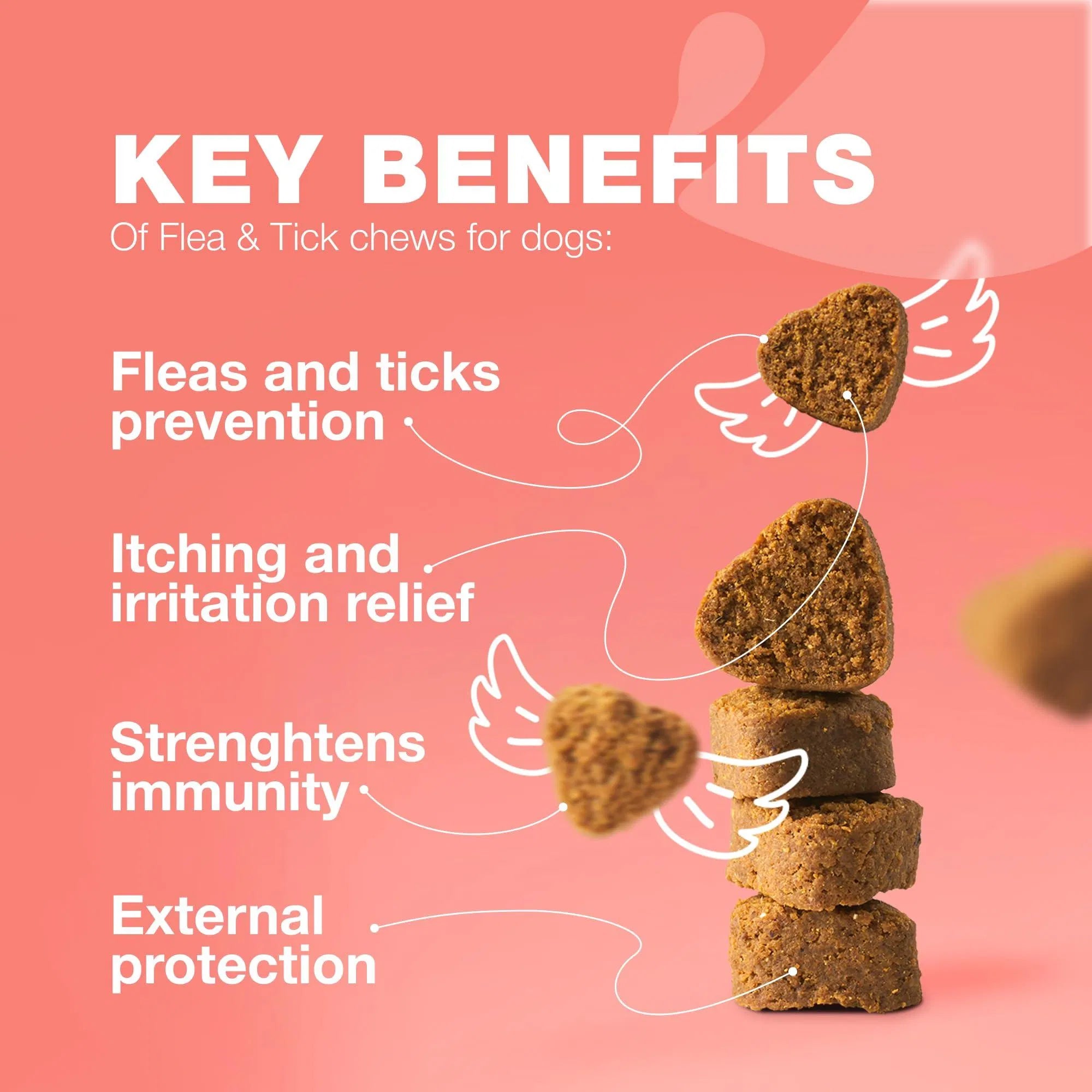 Stack of brown flea & tick soft chews for dogs
