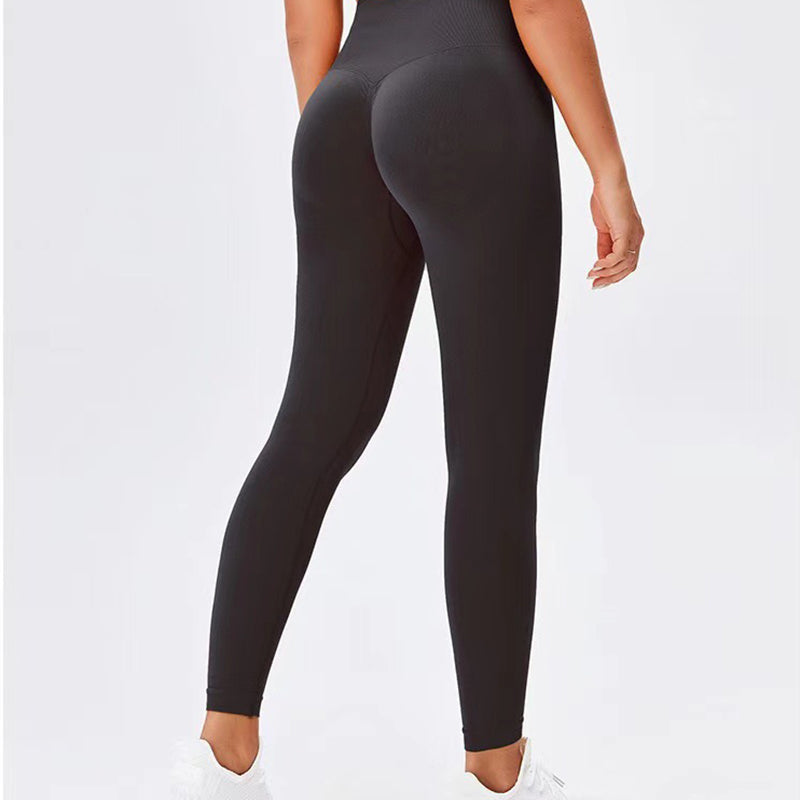 Women’s seamless high waist leggings in dark gray, full-length with snug fit