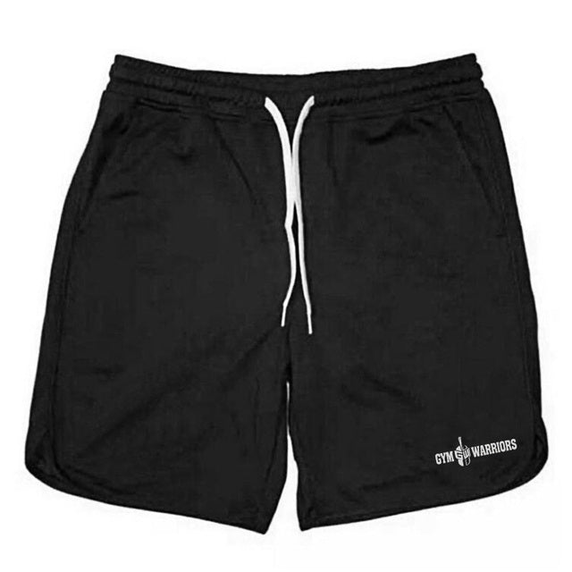 Men's quick-dry mesh fitness shorts, black with white drawstring and small side logo