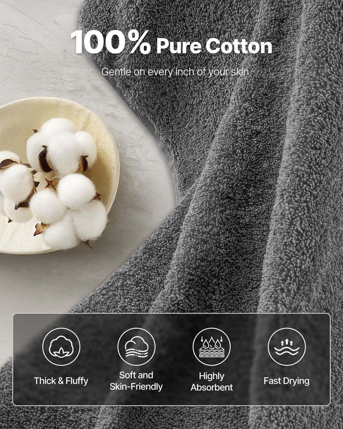 Close-up of grey terry towel fabric, dense cotton loops and plush pile