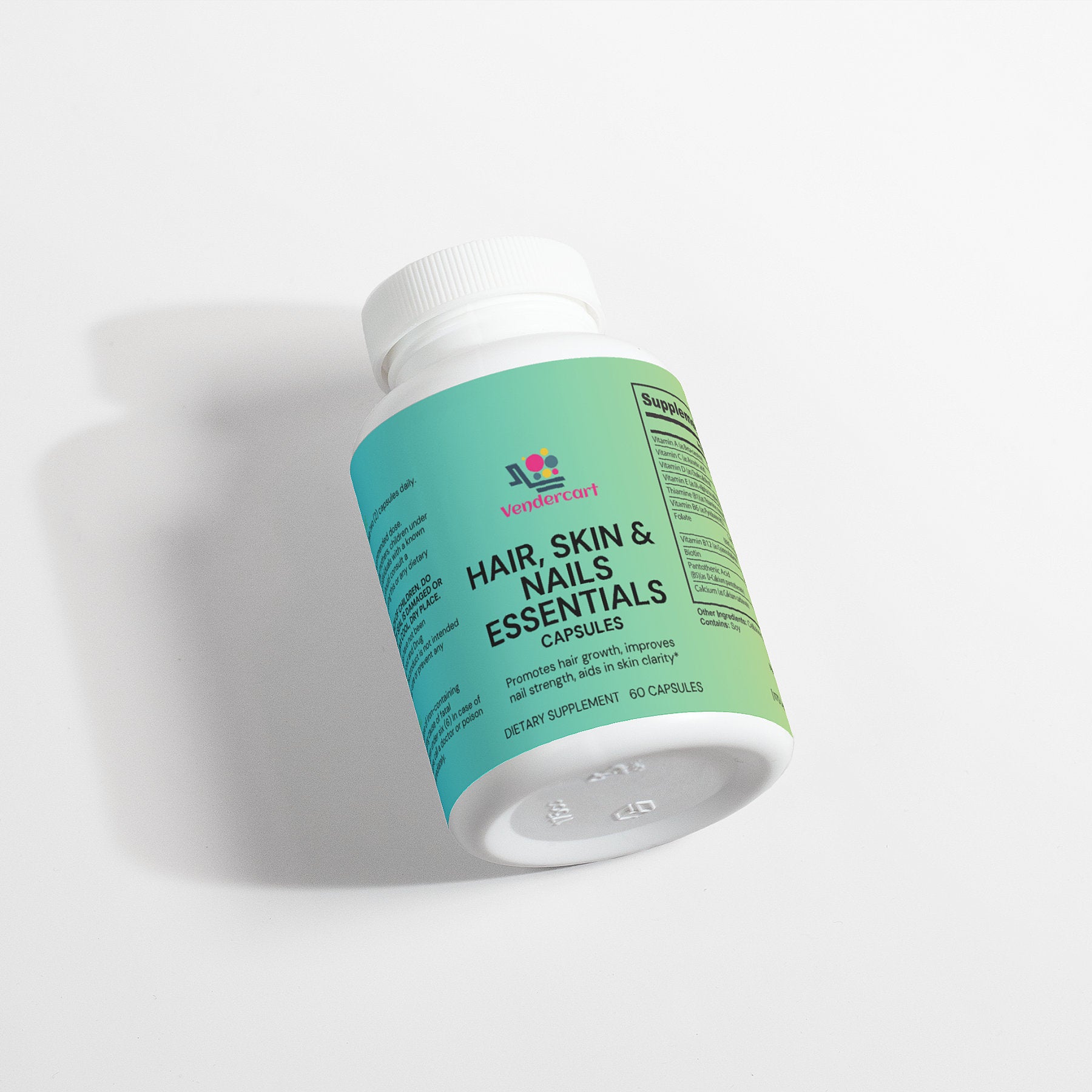 Hair Skin & Nails Essentials capsules supplement bottle, side label view